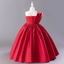 Flower Girl Dress Girls' Dress Party Dress Performance Wedding Party Elegant Daily Pleated Solid Color Sleeveless Crew Neck Black Red 3-13 Years