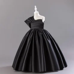 Flower Girl Dress Girls' Dress Party Dress Performance Wedding Party Elegant Daily Pleated Solid Color Sleeveless Crew Neck Black Red 3-13 Years