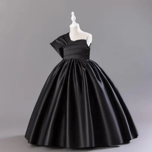 Flower Girl Dress Girls' Dress Party Dress Performance Wedding Party Elegant Daily Pleated Solid Color Sleeveless Crew Neck Black Red 3-13 Years
