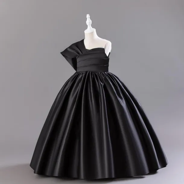 Flower Girl Dress Girls' Dress Party Dress Performance Wedding Party Elegant Daily Pleated Solid Color Sleeveless Crew Neck Black Red 3-13 Years