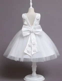 Flower Girl Dress Girls' Dress Party Dress Wedding Party Daily Cute Princess Embroidered Bow Butterfly Sleeveless Crew Neck White Pink 3-10 Years