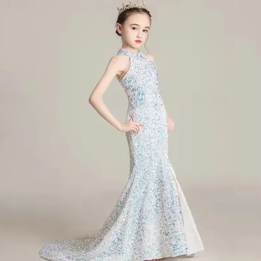 Flower Girl Dress Girls' Dress Evening Gown Party Dress Wedding Party Special Occasion Cute Princess Sequins Lace Plain Sleeveless Off Shoulder Black White