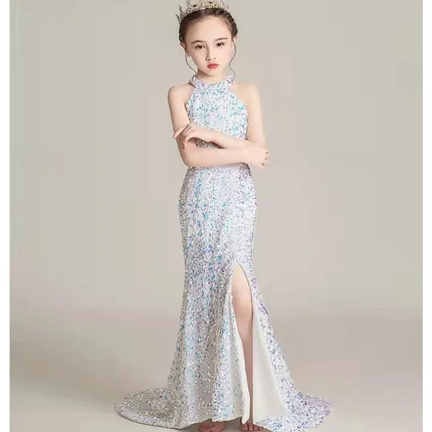 Flower Girl Dress Girls' Dress Evening Gown Party Dress Wedding Party Special Occasion Cute Princess Sequins Lace Plain Sleeveless Off Shoulder Black White