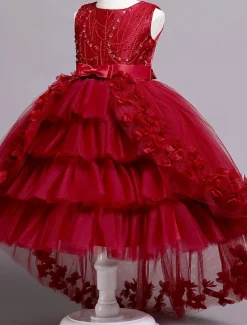 Flower Girl Dress Girls' Dress Party Dress Wedding Party Special Occasion Princess Sweet Mesh Embroidered Solid Colored Sleeveless Crew Neck White Pink 4 years+