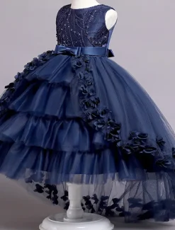 Flower Girl Dress Girls' Dress Party Dress Wedding Party Special Occasion Princess Sweet Mesh Embroidered Solid Colored Sleeveless Crew Neck White Pink 4 years+