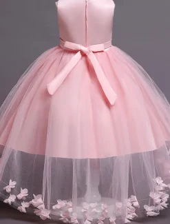 Flower Girl Dress Girls' Dress Party Dress Wedding Party Special Occasion Princess Sweet Mesh Embroidered Solid Colored Sleeveless Crew Neck White Pink 4 years+