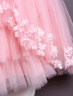 Flower Girl Dress Girls' Dress Party Dress Wedding Party Special Occasion Princess Sweet Mesh Embroidered Solid Colored Sleeveless Crew Neck White Pink 4 years+