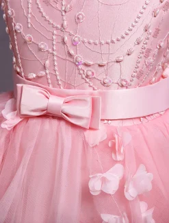 Flower Girl Dress Girls' Dress Party Dress Wedding Party Special Occasion Princess Sweet Mesh Embroidered Solid Colored Sleeveless Crew Neck White Pink 4 years+