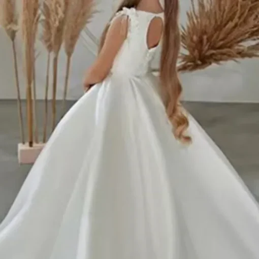 Flower Girl Dress Girls' First Communion Dress Party Dress Performance Wedding Party Princess Sweet Mesh Solid Color Sleeveless Crew Neck White 2-12 Years