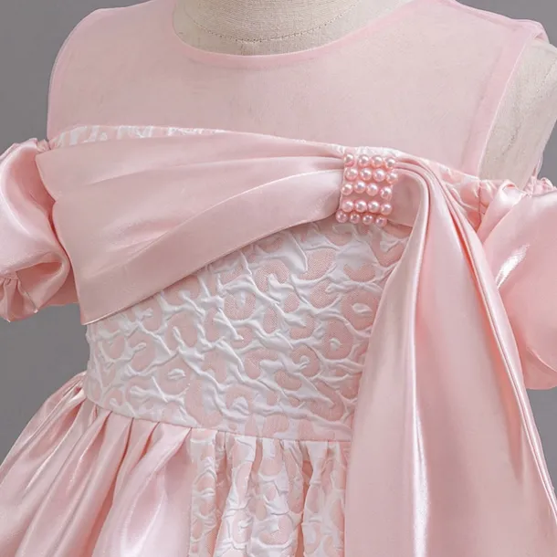 Flower Girl Dress Girls' Formal Dress Party Dress Wedding Special Occasion Adorable Sweet Ruched Zipper Solid Color Short Sleeve Crew Neck Light Green Pink 4-13 Years