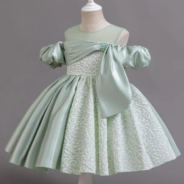Flower Girl Dress Girls' Formal Dress Party Dress Wedding Special Occasion Adorable Sweet Ruched Zipper Solid Color Short Sleeve Crew Neck Light Green Pink 4-13 Years
