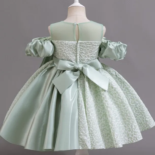 Flower Girl Dress Girls' Formal Dress Party Dress Wedding Special Occasion Adorable Sweet Ruched Zipper Solid Color Short Sleeve Crew Neck Light Green Pink 4-13 Years