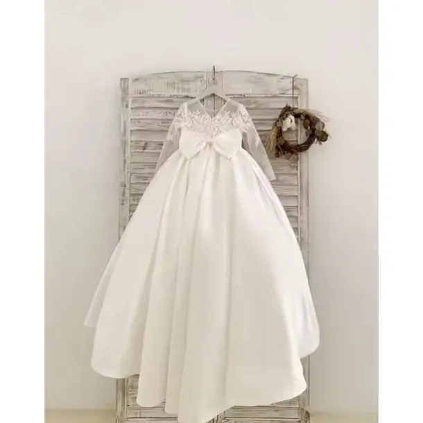 Flower Girl Dress Girls' First Communion Dress Party Dress Performance Wedding Party Princess Sweet Mesh Solid Color Sleeveless Crew Neck White kids