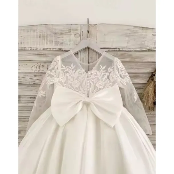 Flower Girl Dress Girls' First Communion Dress Party Dress Performance Wedding Party Princess Sweet Mesh Solid Color Sleeveless Crew Neck White kids