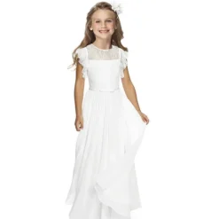 Flower Girl Dress Girls' Party Dress Performance Wedding Party Fashion Princess Solid Color Short Sleeve Crew Neck Black White
