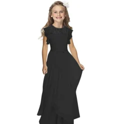 Flower Girl Dress Girls' Party Dress Performance Wedding Party Fashion Princess Solid Color Short Sleeve Crew Neck Black White