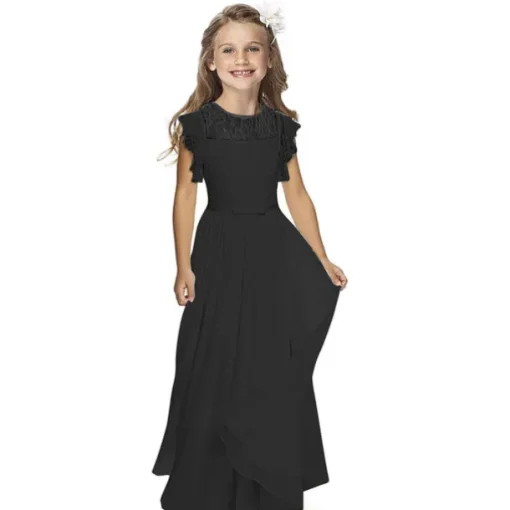 Flower Girl Dress Girls' Party Dress Performance Wedding Party Fashion Princess Solid Color Short Sleeve Crew Neck Black White