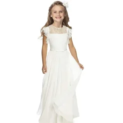 Flower Girl Dress Girls' Party Dress Performance Wedding Party Fashion Princess Solid Color Short Sleeve Crew Neck Black White