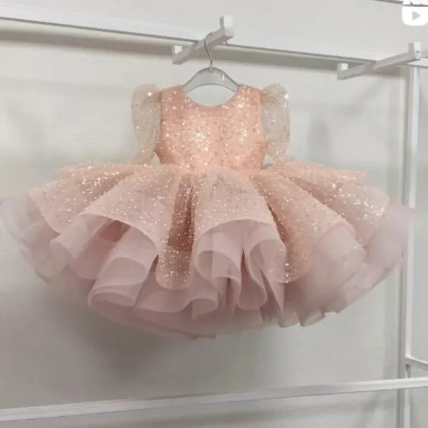Flower Girl Dress Girls' Party Dress Performance Wedding Party Princess Sweet Mesh Solid Color Long Sleeve Off Shoulder Pink Sky Blue 2-12 Years