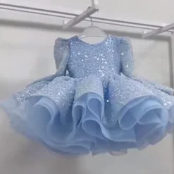 Flower Girl Dress Girls' Party Dress Performance Wedding Party Princess Sweet Mesh Solid Color Long Sleeve Off Shoulder Pink Sky Blue 2-12 Years