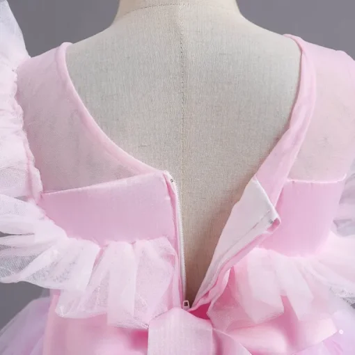 Flower Girl Dress Kid's Girls' Princess Dress Performance Wedding Party Elegant Beautiful Mesh Solid Color Sleeveless Crew Neck Pink Blue 4 years+