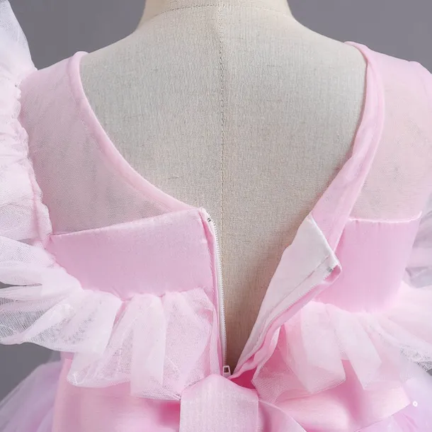 Flower Girl Dress Kid's Girls' Princess Dress Performance Wedding Party Elegant Beautiful Mesh Solid Color Sleeveless Crew Neck Pink Blue 4 years+