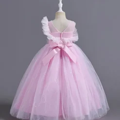 Flower Girl Dress Kid's Girls' Princess Dress Performance Wedding Party Elegant Beautiful Mesh Solid Color Sleeveless Crew Neck Pink Blue 4 years+
