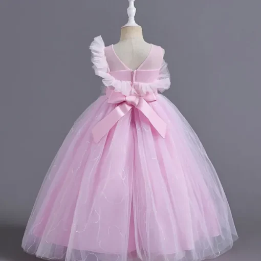 Flower Girl Dress Kid's Girls' Princess Dress Performance Wedding Party Elegant Beautiful Mesh Solid Color Sleeveless Crew Neck Pink Blue 4 years+
