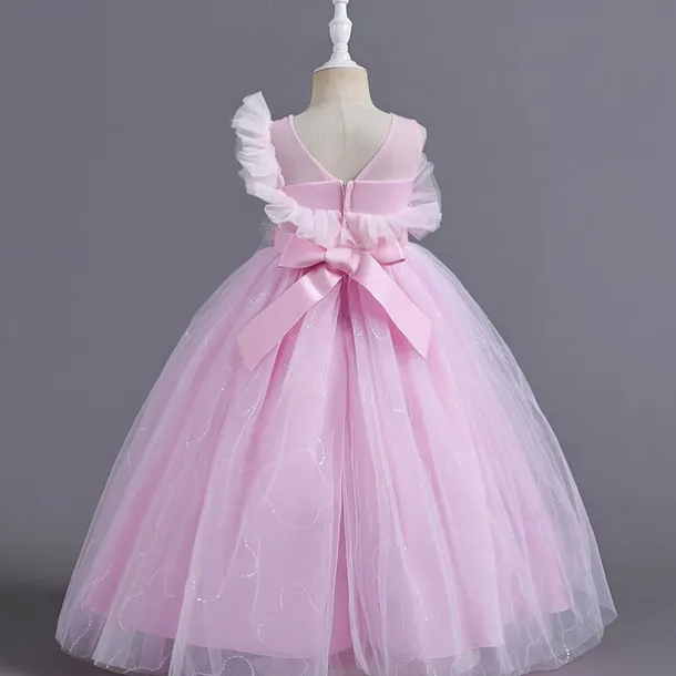 Flower Girl Dress Kid's Girls' Princess Dress Performance Wedding Party Elegant Beautiful Mesh Solid Color Sleeveless Crew Neck Pink Blue 4 years+