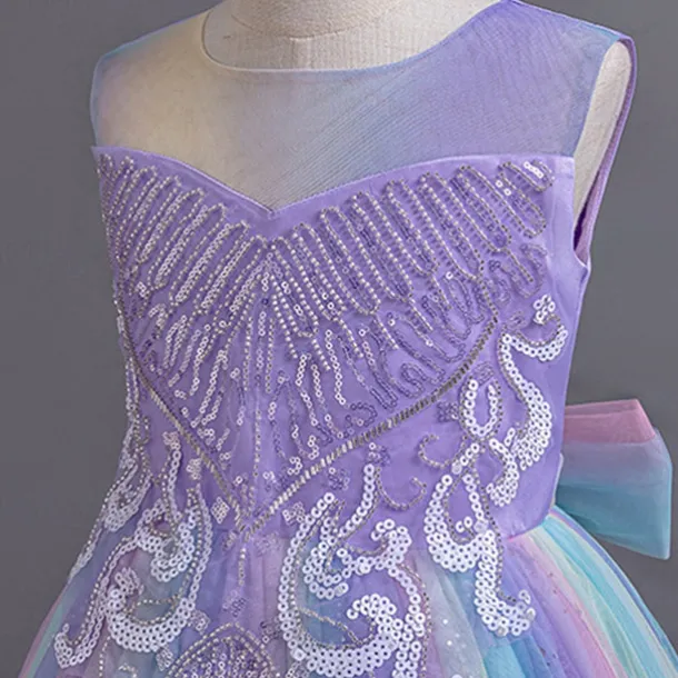 Flower Girl Dress Kid's Girls' Princess Dress Performance Wedding Party Elegant Beautiful Sequins Mesh Rainbow Sleeveless Crew Neck Pink Blue 4 years+