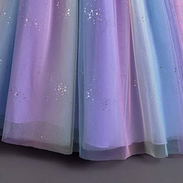 Flower Girl Dress Kid's Girls' Princess Dress Performance Wedding Party Elegant Beautiful Sequins Mesh Rainbow Sleeveless Crew Neck Pink Blue 4 years+