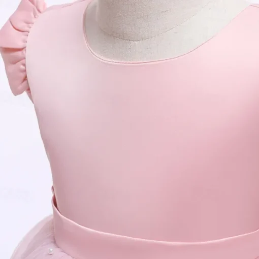 Flower Girl Dress Kid's Girls' Princess Dress Performance Wedding Party Elegant Beautiful Mesh Solid Color Sleeveless Crew Neck Light Pink Grey 4 years+