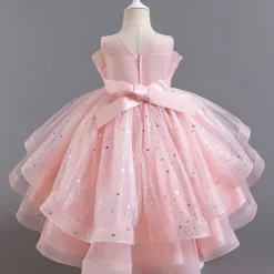 Flower Girl Dress Kid's Girls' Princess Dress Performance Wedding Party Elegant Beautiful Sequins Mesh Solid Color Sleeveless Crew Neck Light Pink White 4 years+
