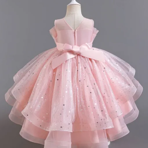 Flower Girl Dress Kid's Girls' Princess Dress Performance Wedding Party Elegant Beautiful Sequins Mesh Solid Color Sleeveless Crew Neck Light Pink White 4 years+