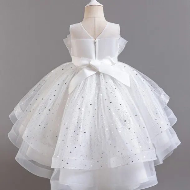 Flower Girl Dress Kid's Girls' Princess Dress Performance Wedding Party Elegant Beautiful Sequins Mesh Solid Color Sleeveless Crew Neck Light Pink White 4 years+