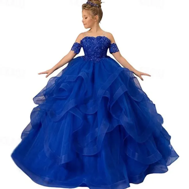 Flower Girl Dress Kid's Girls' Princess Dress Performance Wedding Party Elegant Beautiful Mesh Solid Color Sleeveless Off Shoulder Light Pink Wine Red 4 years+