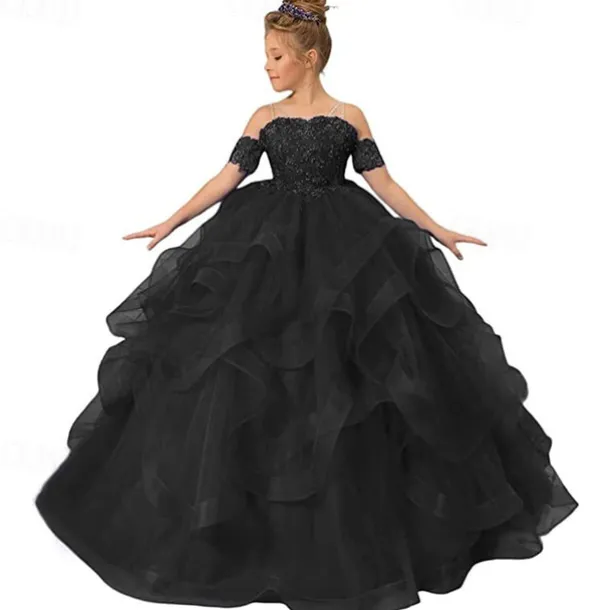 Flower Girl Dress Kid's Girls' Princess Dress Performance Wedding Party Elegant Beautiful Mesh Solid Color Sleeveless Off Shoulder Light Pink Wine Red 4 years+