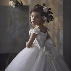 Flower Girl Dress Kid's Girls' Princess Dress Performance Wedding Party Elegant Beautiful Mesh Solid Color Sleeveless Off Shoulder White 4 years+