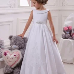 Flower Girl Dress Kid's Girls' Lace Dress Formal Dress Princess Dress First Communion Dress Performance Wedding Party Elegant Beautiful Lace Solid Color Sleeveless Crew Neck White 4 years+