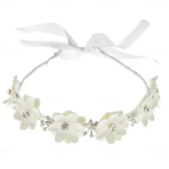 Flower Girl Headpiece Princess Wedding Headband Girls First Communion White Floral Wreath Hair Accessory