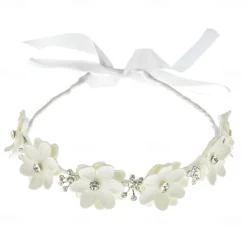 Flower Girl Headpiece Princess Wedding Headband Girls First Communion White Floral Wreath Hair Accessory