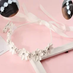 Flower Girl Headpiece Princess Wedding Headband Girls First Communion White Floral Wreath Hair Accessory