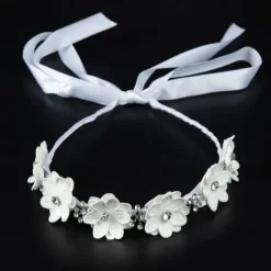 Flower Girl Headpiece Princess Wedding Headband Girls First Communion White Floral Wreath Hair Accessory
