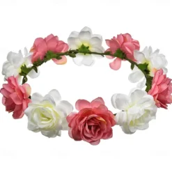 Flower Headband Rose Floral Boho Wreath Garland Hair Hoop Bohemian Headdress Headwear Headpiece Women Girls Crown Leaf Hair Bands Party Decoration Cosplay Costume Handmade Hair Accessories Champagne