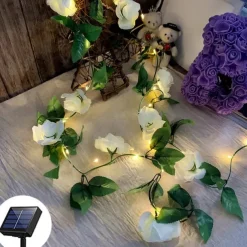 Flower String Lights Solar Wedding Party Decoration String Lights 2M 20LEDs Outdoor Waterproof Garland Lights Garden Balcony Patio Holiday Christmas Party Background Wall Home Decoration