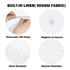 Flower Waffle-Weave Textured Shower Curtain Set with Snap-in Liner Sheer Window Water-Repellent Polyester Blend Fabric,Grommet Top,120GSM Hotel Quality Spa Style Bathroom Partition No Hooks Required