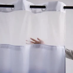 Flower Waffle-Weave Textured Shower Curtain Set with Snap-in Liner Sheer Window Water-Repellent Polyester Blend Fabric,Grommet Top,120GSM Hotel Quality Spa Style Bathroom Partition No Hooks Required