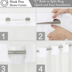 Flower Waffle-Weave Textured Shower Curtain Set with Snap-in Liner Sheer Window Water-Repellent Polyester Blend Fabric,Grommet Top,120GSM Hotel Quality Spa Style Bathroom Partition No Hooks Required