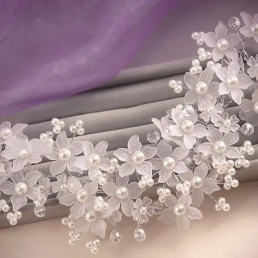 Flower-Leaf Bridal Headpieces for Wedding Hair Band for Brides Headband Rhinestone Wedding Headband Silver Flower Girl Bridesmaid Hair