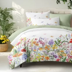 Flowers Duvet Cover 100% Cotton Full Size Bedding Set Bed Sets Quilt Cover Soft Lightweight Comforter Cover with 2 Pillowcases for All Season